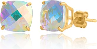MAX + STONE Sterling Silver or Gold 8mm Cushion Cut Gemstone Birthstone Stud Earrings