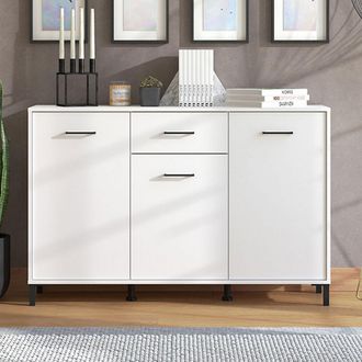 Dmora Credenza Laerru, Madia 3 Ripiani, Un Cassetto, 3 Ante, 138x40x90h Cm Bianco