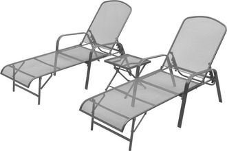 vidaXL Vidaxl - Tumbonas Con Mesita 2 Unidades Acero Gris Antracita