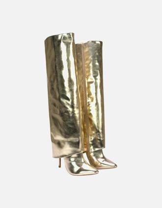 XY London Womens XY London Womens/Ladies Shauna Fold Over Metallic High Stiletto Heel Knee-High Boots - Gold - Size: 5