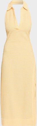SIMKHAI Clairmont Seersucker Gingham Halter Dress