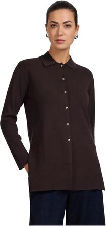Elena Miro Lange Cardigan met Kraag - Dames - Vesten - Bruin - M - Polyester - Truien & Vesten