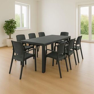 Dmora Dmora - Conjunto De Mesa Y Sillas Cortanze Para Sal&oacute;n De Interior, Mesa Rectangular Extensible Con 8 Sillas Y Reposabrazos, Fabricado En Italia, Color