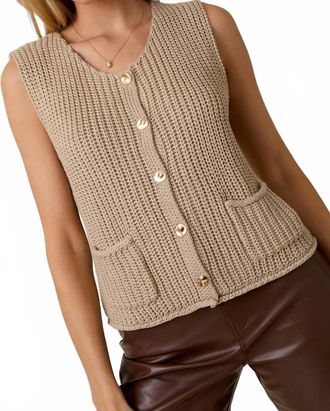 Le Lis Blanc Deux Relaxed Button Down Chunky Sweater Vest In Taupe