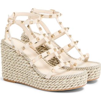 Valentino Garavani Rockstud Ankle Strap Wedge Sandal in Ivory at Nordstrom, Size 11Us