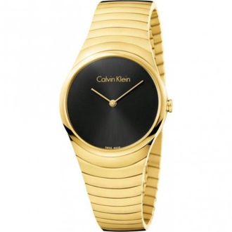 Calvin Klein Whirl Zwarte Wijzerplaat Dames Goudkleurig Horloge - Dames - Horloges - Geel - ONE Size - Accessoires