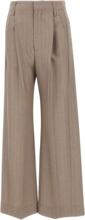 Victoria Beckham Pleated Waist Trouser - Dames - Wijde Broeken - Bruin - XS - Wol - Broeken