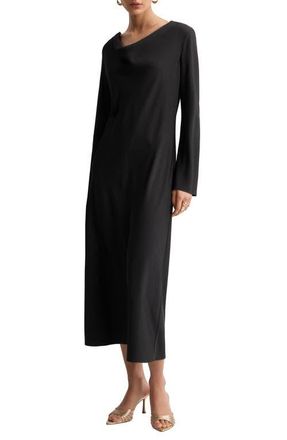 Mango Cowl Neck Long Sleeve Dress in Black at Nordstrom, Size 10