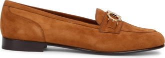 Ferragamo Womens Moccasins Gancini Suede Natural Rst-New Biscotto Goat Leather Loafers Rst/new