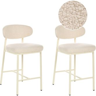 Beliani Conjunto De 2 Sillas De Bar De Boucl&eacute; Patas De Hierro Sin Reposabrazos Tapones Para Patas Dise&ntilde;o Retro Beige Claro Unity