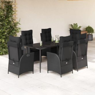 vidaXL Set De Comedor De Jard&iacute;n 7 Pzas Y Cojines Rat&aacute;n Sint&eacute;tico Negro Vidaxl