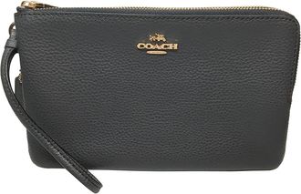 Coach Coach Double Zip Pebble Leather Wristlet Wallet F87587 Midnight Blue