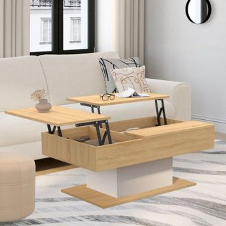 IDMarket Mesa de centro EDEN de madera y blanca con 2 tableros elevables