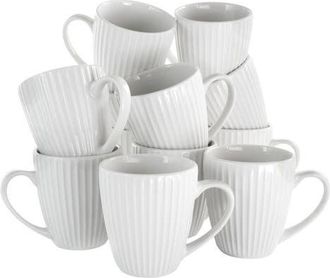 Elama Elle 12 Piece Round Porcelain Mug Set in White at Nordstrom