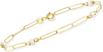 Canaria Canaria Italian 3-3.5mm Cultured Pearl Paper Clip Link Bracelet in 10kt Yellow Gold