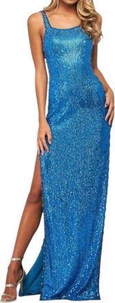 Sherri Hill Sequin Slits Gown In Peacock