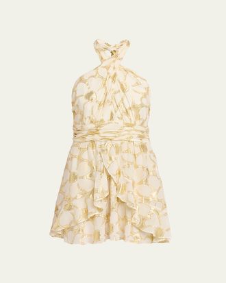 Ramy Brook Reuben Metallic Floral Halter Mini Dress