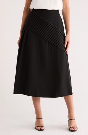 Forgotten Grace Ruffle Stripe Pleat Midi Skirt in Black at Nordstrom Rack, Size X-Large