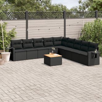 vidaXL Vidaxl - Set De Sof&aacute;s De Jard&iacute;n 10 Pzas Cojines Rat&aacute;n Sint&eacute;tico Negro