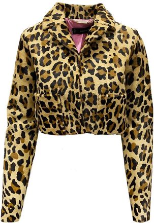 Dsquared2 Luipaardkalfsleer Cropped Jas - Dames - Zomerjassen - Bruin - M - Leer - Jassen