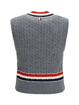 Thom Browne Cable-Knit Cricket V-Neck Vest - Gray