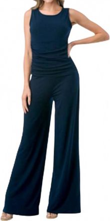 Ariella Sleeveless Ruched Wide Leg Jumpsuit In Navy