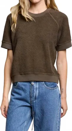 perfectwhitetee Womens Kennedy Fleece Top In Dark Olive