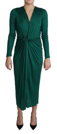 Dolce & Gabbana Womens Long Sleeve Knotted Midi Dress Dr2717 - Dark Green Viscose - Size EU 36 (Womens)
