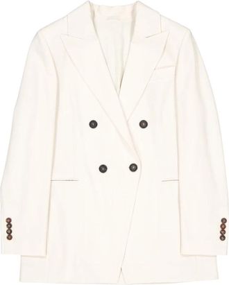 Brunello Cucinelli Dubbelrijige Blazer Jas - Dames - Blazers - Beige - L - Wol - Jassen