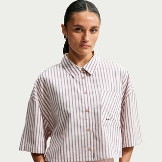 Nike Womens Nike Sportswear Chill Poplin Oversized Striped Top in Brown | II4228-286
