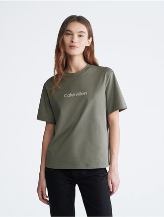 Calvin Klein Womens Standard Logo Boxy Fit Crewneck T-Shirt - Green - XS