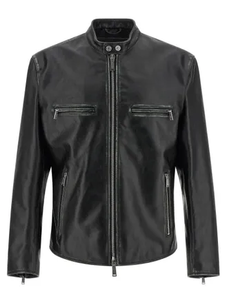 Dsquared2 Black Solid Mandarin Collar Jacket