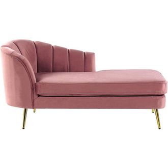 Beliani Beliani - Chaise Longue De Terciopelo Rosa Dorado Izquierdo Patas De Metal Glamour Allier