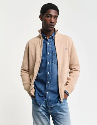 GANT Mens Casual Cotton Zip Cardigan - Green - Size: 42