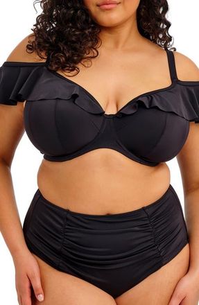 Elomi Plain Sailing Ruffle Underwire Bikini Top in Black at Nordstrom, Size 42Hh