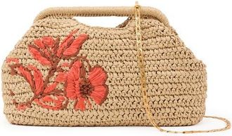 Reiss Gina Embroidered Straw Clutch in Natural at Nordstrom