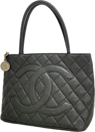 Chanel Black Grained Calfskin Tote Bag (Pre-Owned)