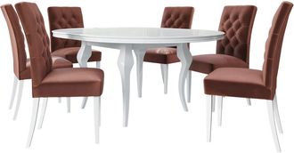 Mirjan24 Conjunto De Mesas Y Sillas Para Comedor Racine 129, Blanco Brillante + Magic Velvet 2258, 76x0x0cm, Di&aacute;metro: 100, N&uacute;mero De Asientos: 6, Estilo: Cont