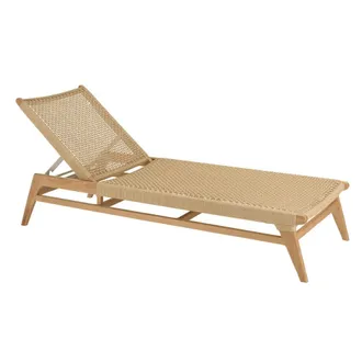 Macabane Tumbona de madera de teca y rat&aacute;n sint&eacute;tico beige