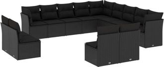 vidaXL Set De Sof&aacute;s De Jard&iacute;n Y Cojines 13 Pzas Rat&aacute;n Sint&eacute;tico Negro Vidaxl
