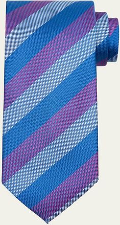 Charvet Mens Micro-Texture Diagonal Stripe Silk Tie
