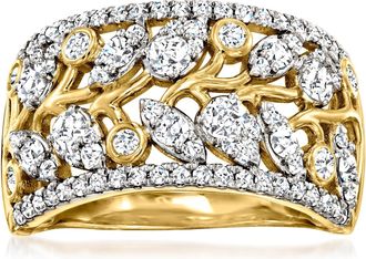 Ross-Simons Diamond Leaf Vine Ring in 14kt Yellow Gold