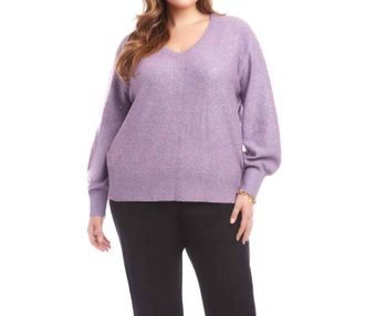 Karen Kane Sequin V-Neck Sweater - Plus In Lavender