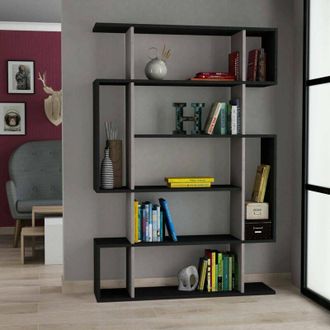 Dmora Dmora - Estante Para Libros Adhara, Estante De Oficina, Porta Libros M&oacute;vil, Biblioteca, 110x26h161 Cm, Antracita Y Beige, Con Embalaje Reforzado