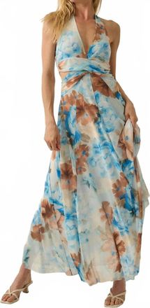 Promesa Savannah Floral Halter Maxi Dress In Taupe, Blue