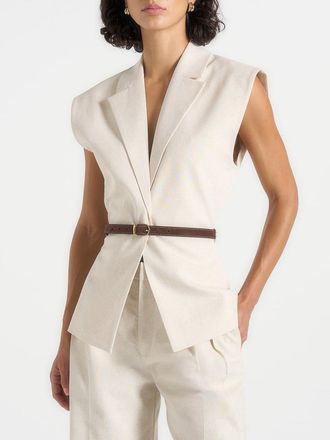 Mani&egrave;re De Voir Linda Linen Wide Shoulder Waistcoat in Natural at Nordstrom, Size 6