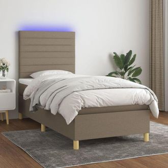 vidaXL Vidaxl - Cama Box Spring Colch&oacute;n Y Luces Led Tela Gris Taupe 90x200 Cm