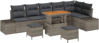 vidaXL Garden Sofa Set with Cushion 9 pcs Grey Poly rattan vidaXL