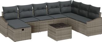 vidaXL Garden Sofa Set with Cushion 9 pcs Grey Poly rattan Vidaxl