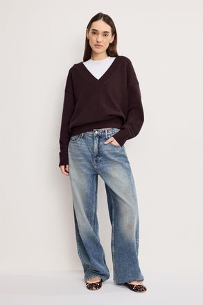 Good American Womens Deep V Knit Sweater | Bark, Size Medium | Good American by Khlo&Egrave; Kardashian